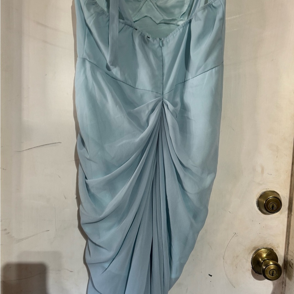PLT Light Blue Ruched Bodycon Dress Size 10 Underwire Slit Date Night Going Out - Picture 6 of 10